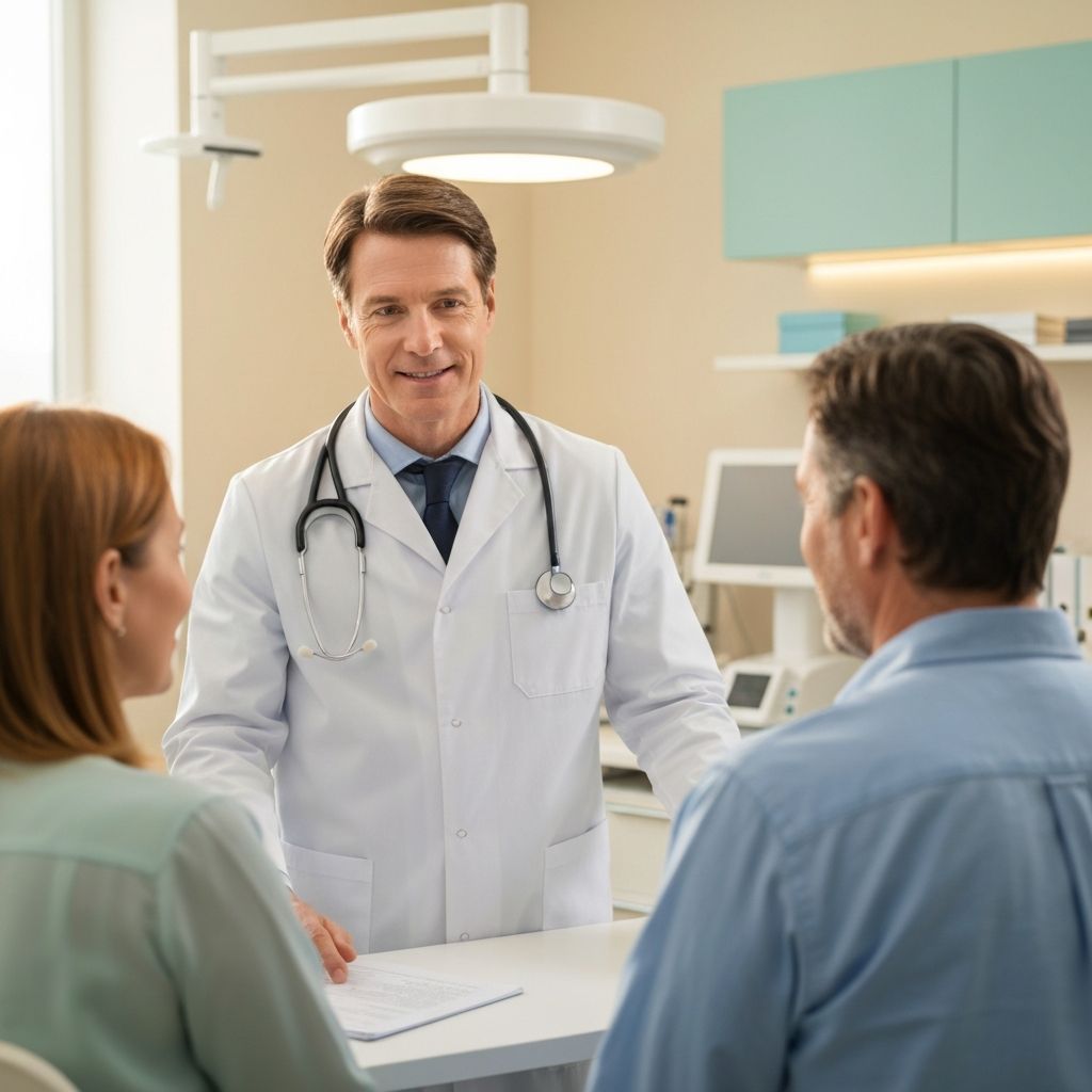 Hausarzt im Gespräch mit erwachsenen Patienten